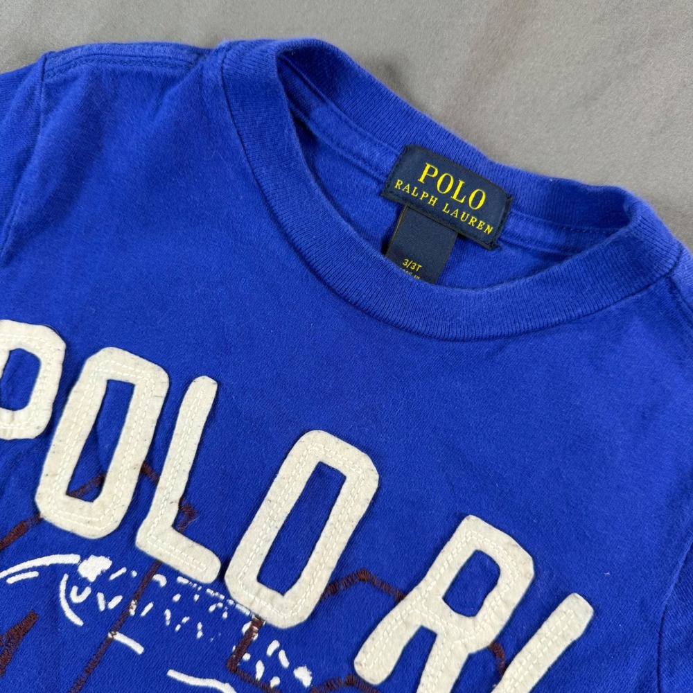 Polo Ralph Lauren Boys Royal Blue Graphic Football T-Shirt Size 3/3T